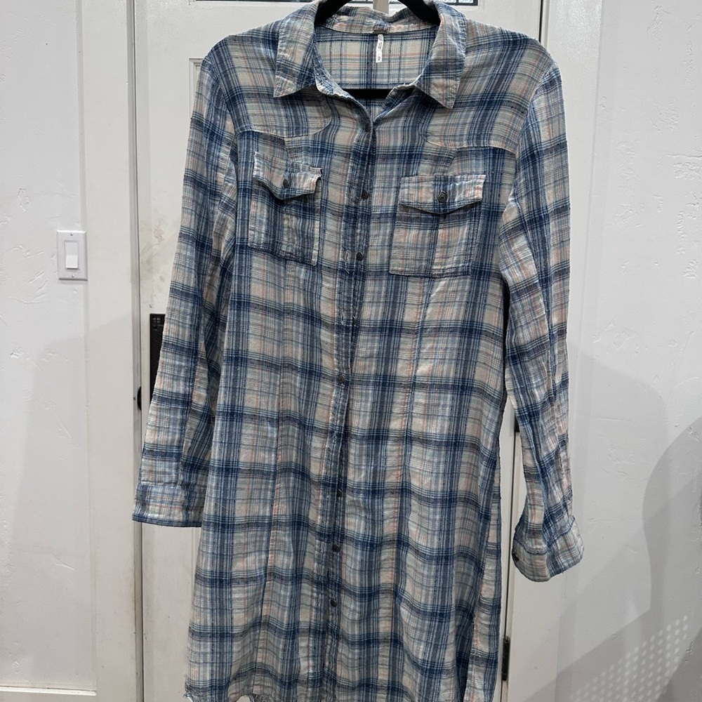 Free People 8 days a week Plaid Button-Up Shirt Dress